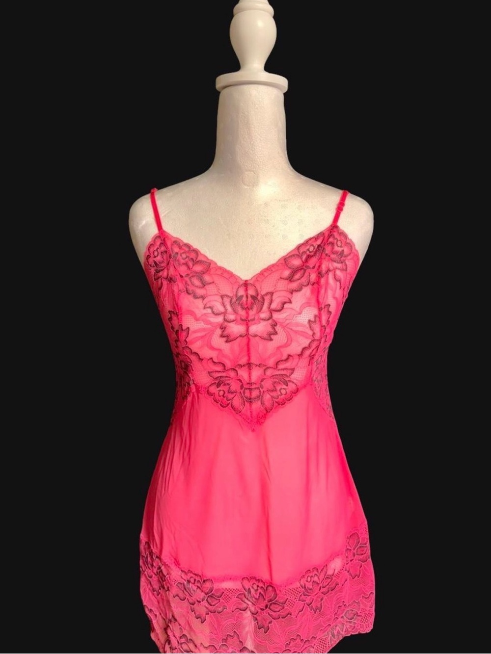 La Vie en Rose Hot Pink Sheer Mesh Babydoll Lace Chemise Coquette Y2k